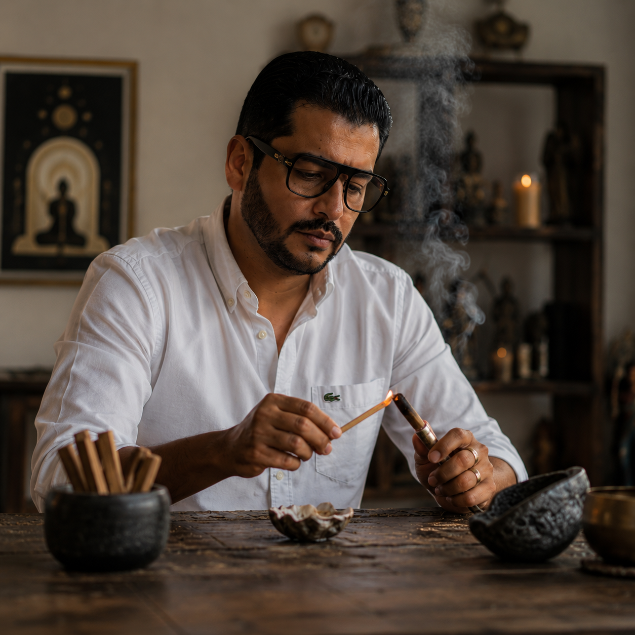 Encendido de sahumerio y palo santo